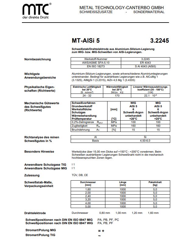 Aluminium-Schweißdraht ALSi5 1,2mm 7kg